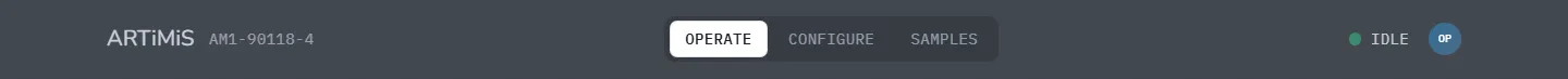 The ARTiMiS top bar with the Operate, Configure, and Samples mode toggle